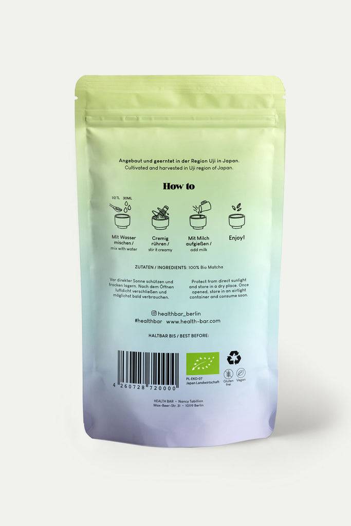 JUKSEREI HEALTH BAR · ORGANIC MATCHA TEA 50G Jubiläumsangebot