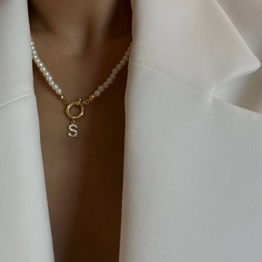 Kardelen Pearl Chain zirkonia Buchstaben Halskette - 925 SILBER Riesige Ersparnisse