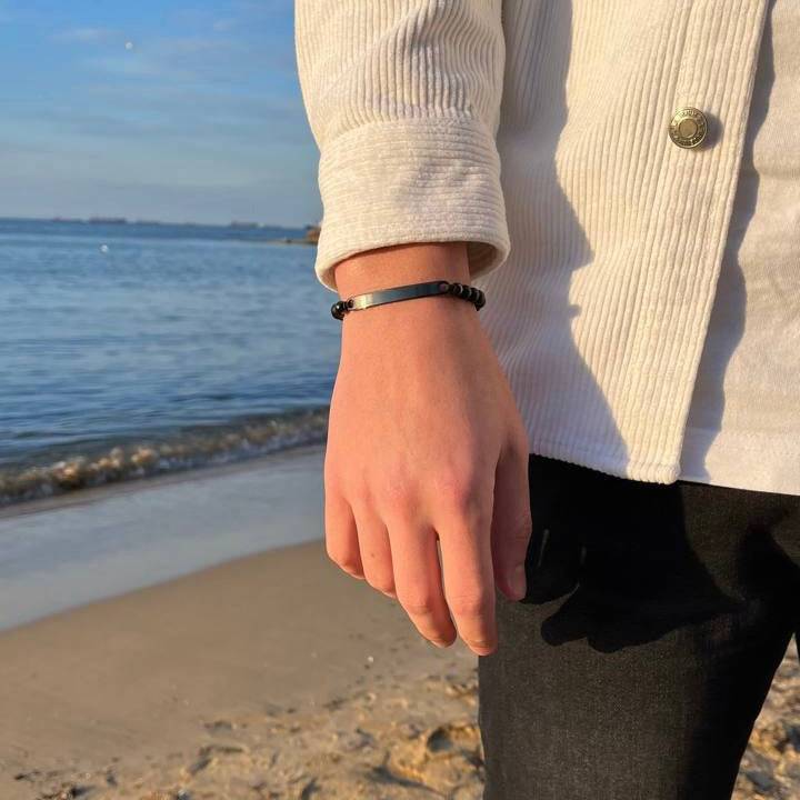 Kardelen ID-Partnerarmband mit Gravur - Pearl Black Vierteljährliche Förderung
