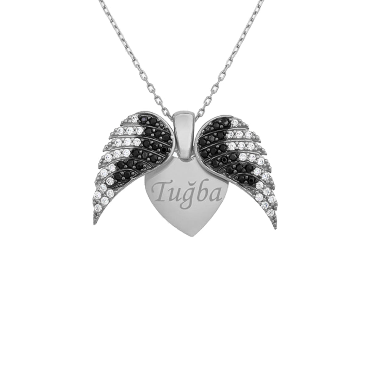 Kardelen Herz & Flügel Gravurkette - 925 SILBER Im Verkauf