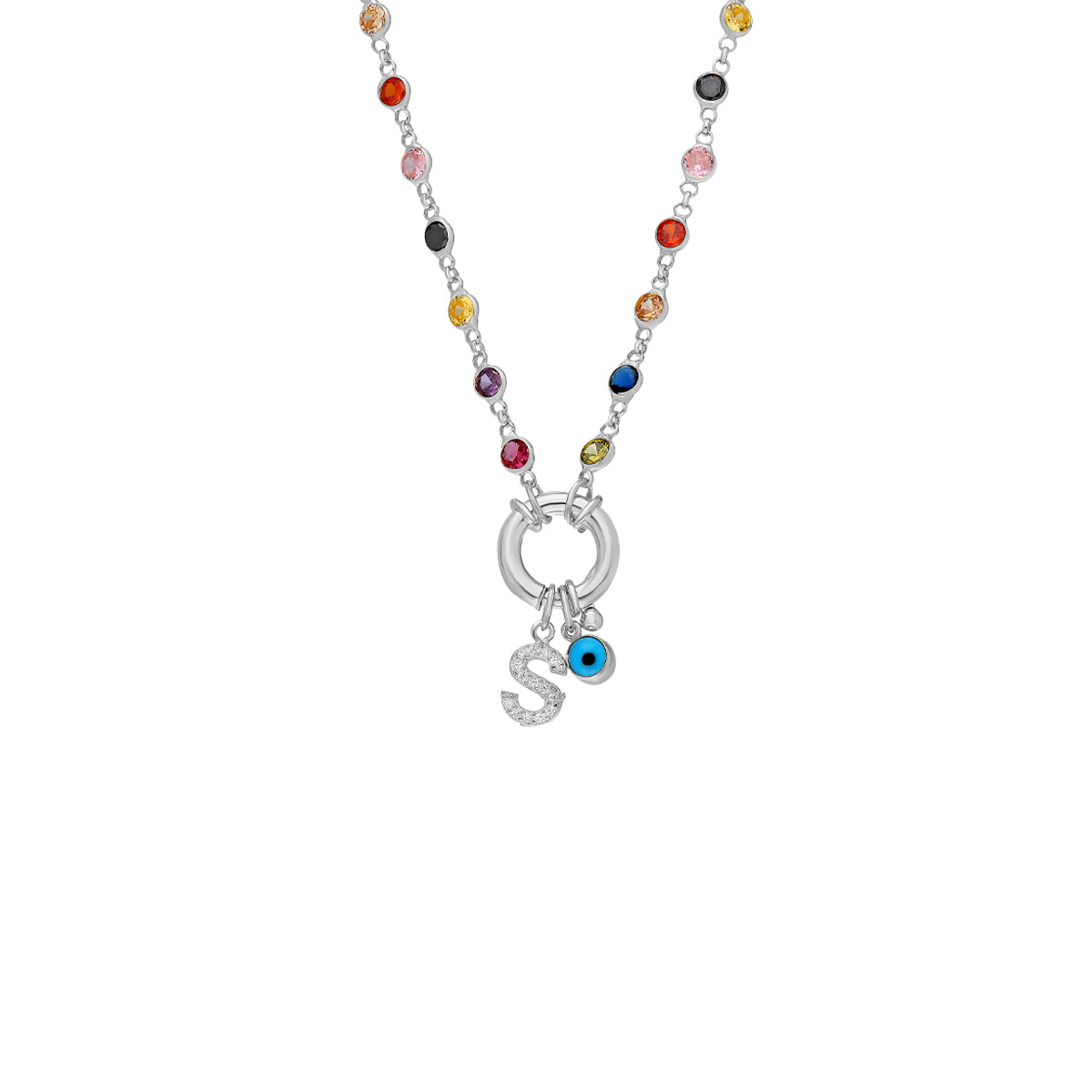 Kardelen Rainbow Buchstaben Halskette mit Nazar - 925 SILBER Flash Sale