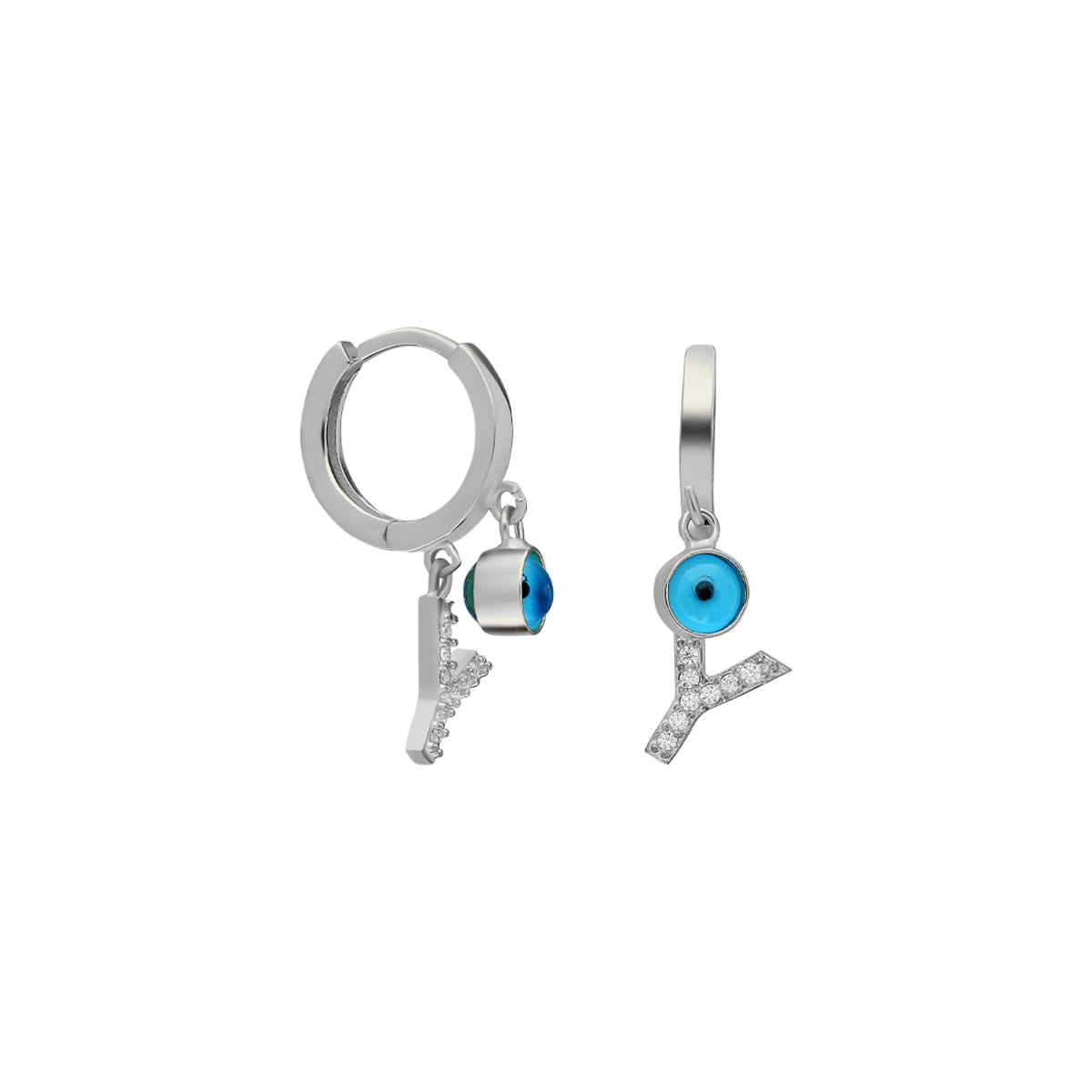 Kardelen OHRRING MIT NAZAR UND ZIRKONIA BUCHSTABEN - 925 SILBER Online Outlet