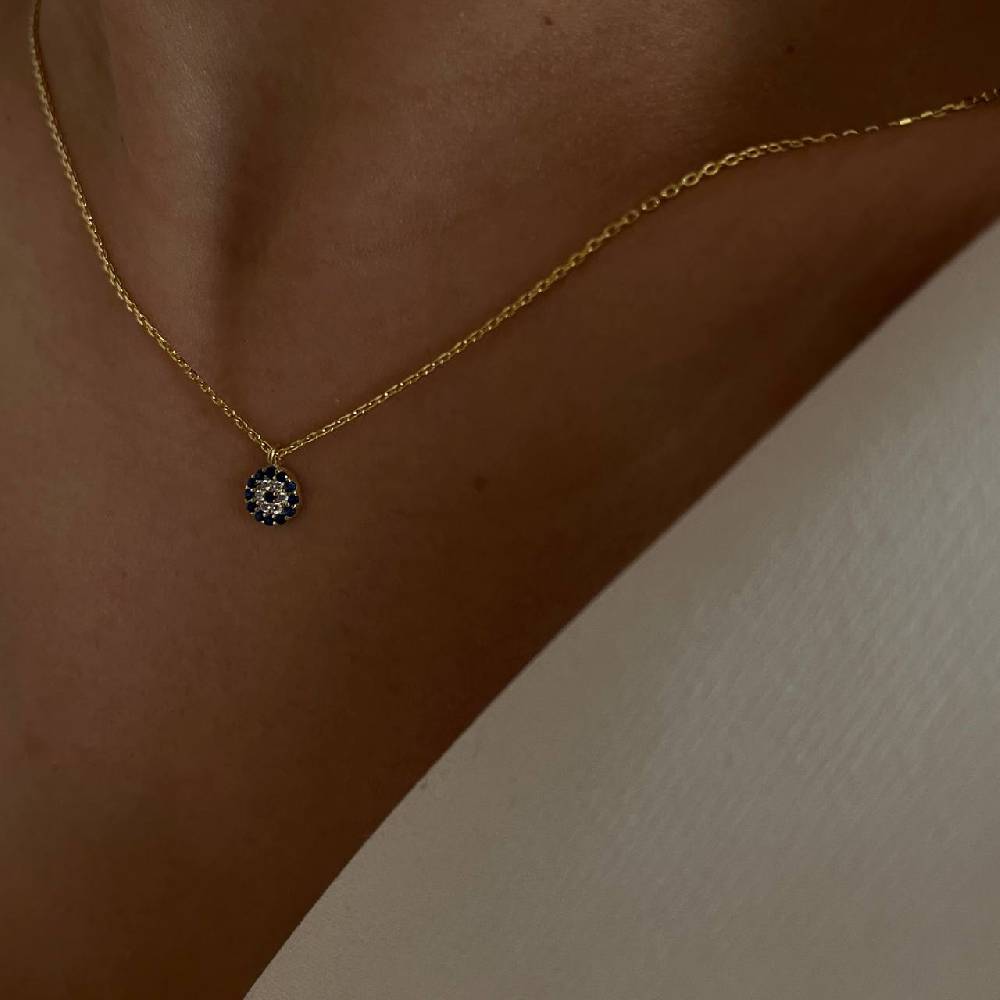 Kardelen Mini Nazar Zirkonia Halskette - 925 SILBER Zeitlich begrenztes Angebot