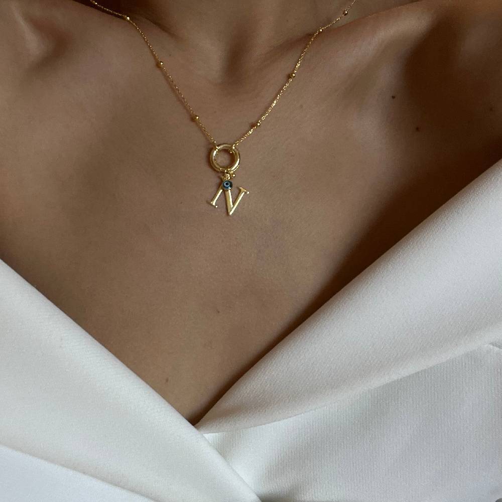 Kardelen Buchstaben Chain mit Nazar - 925 SILBER Saisonale Angebote