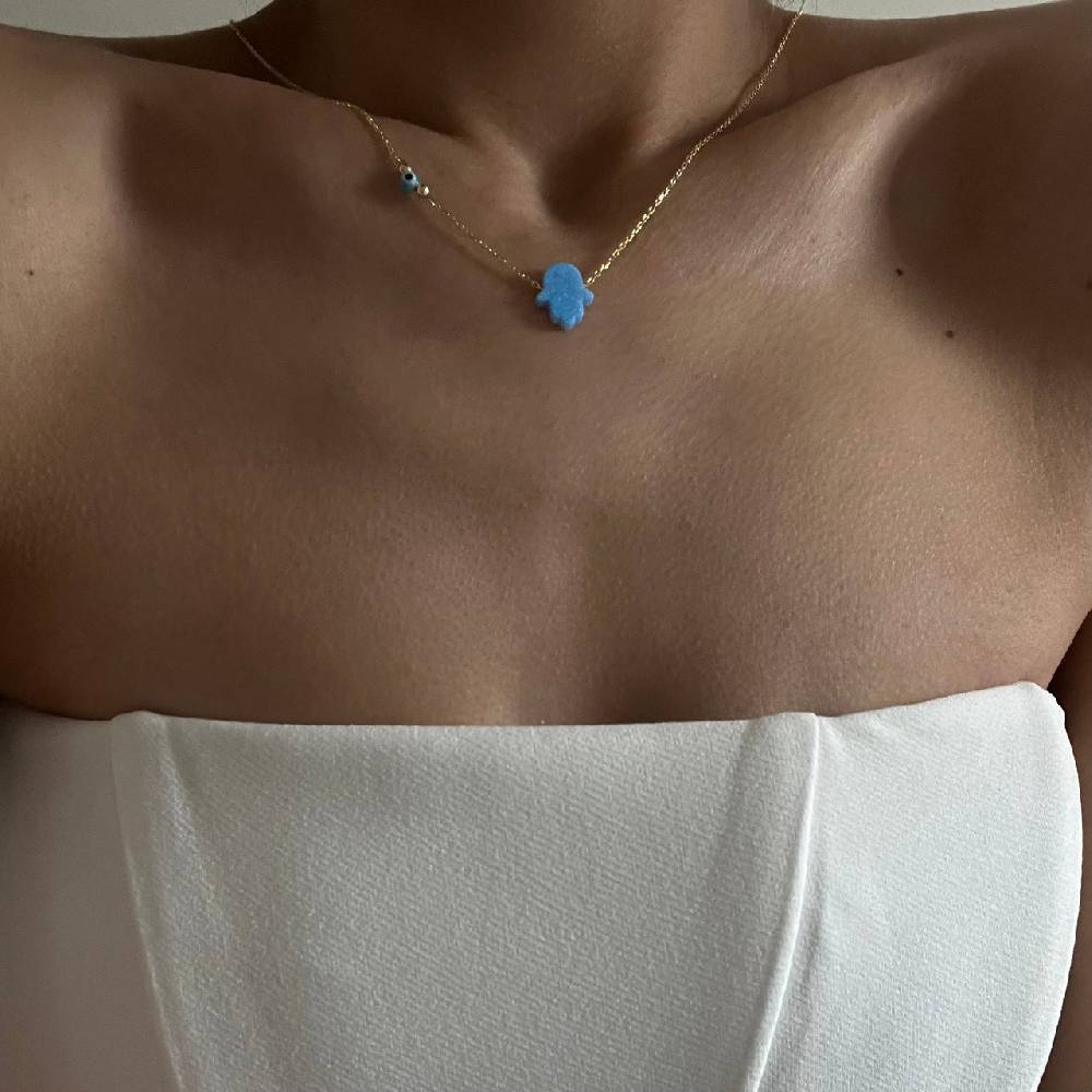 Kardelen Fatimas Hand Opal Kette mit Nazar - 925 SILBER Sonderangebote