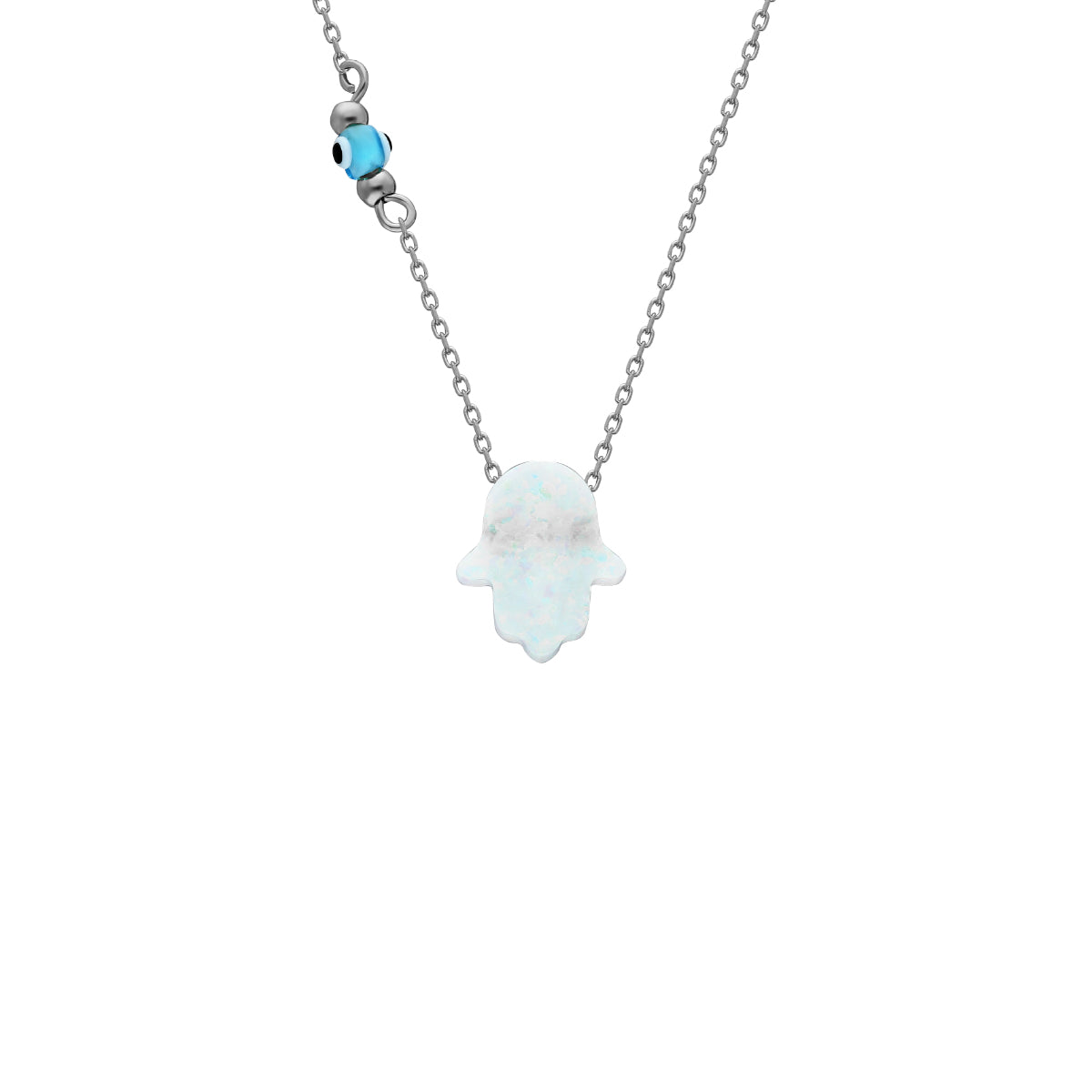 Kardelen Fatimas Hand Opal kette mit Nazar White - 925 SILBER Riesige Ersparnisse