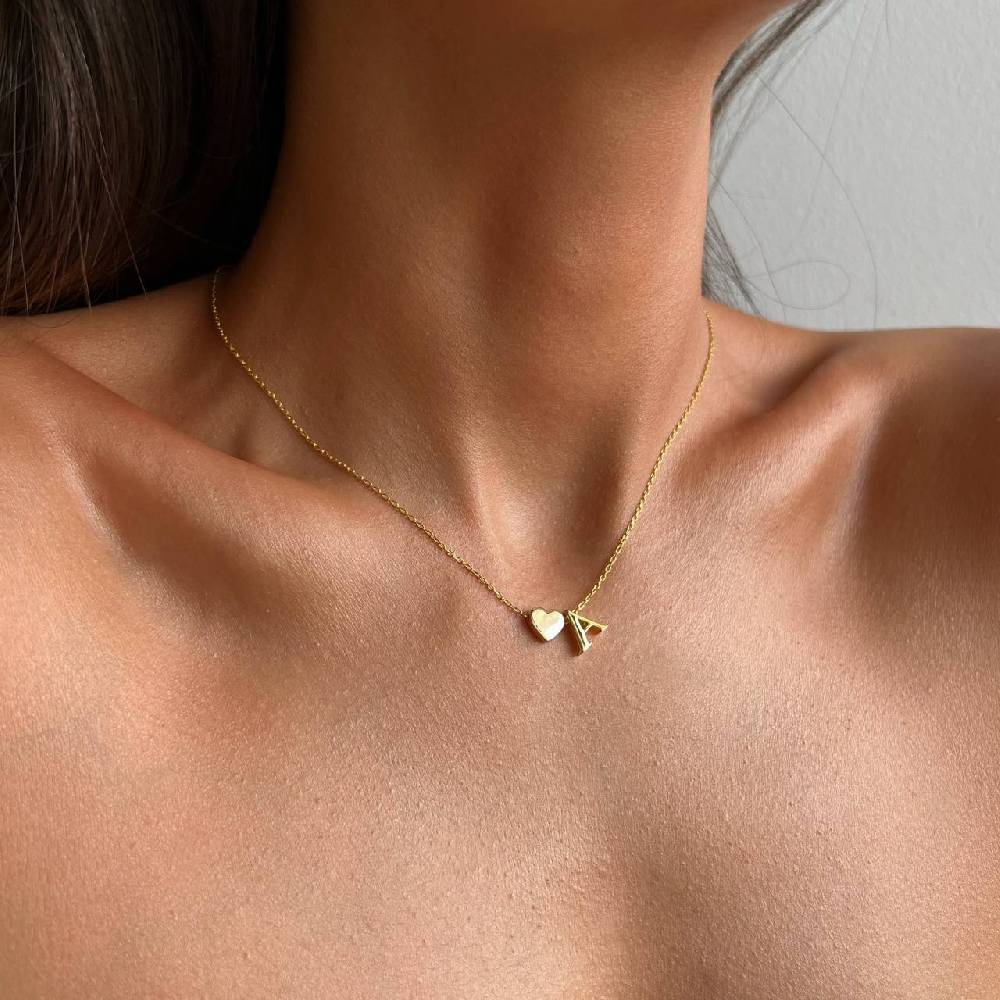 Kardelen Heart & letter Necklace - 925 SILBER Letzter Tag