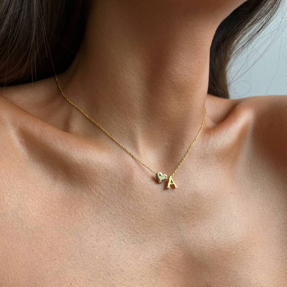 Kardelen Heart & letter Necklace - 925 SILBER Letzter Tag