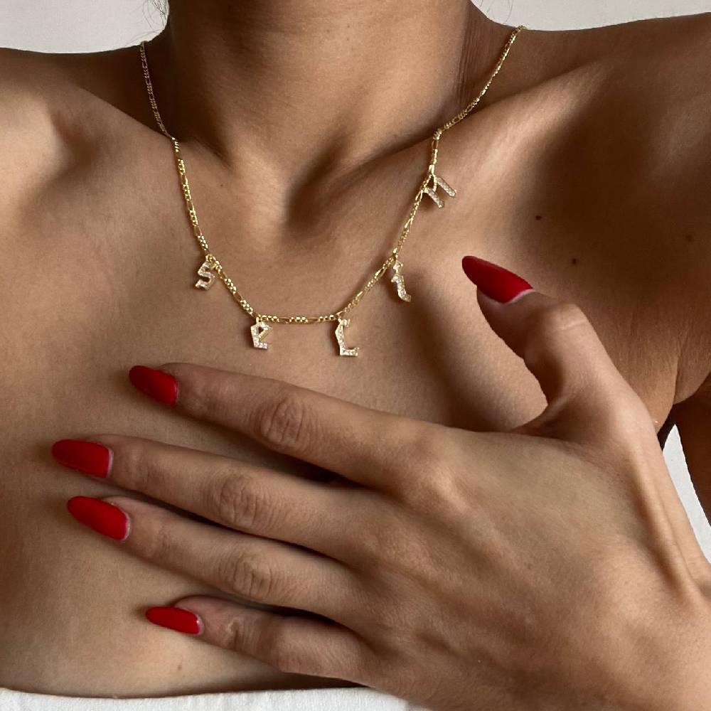 Kardelen Chocker Namenskette mit Zirkonia Gothic - 925 SILBER Nur für heute