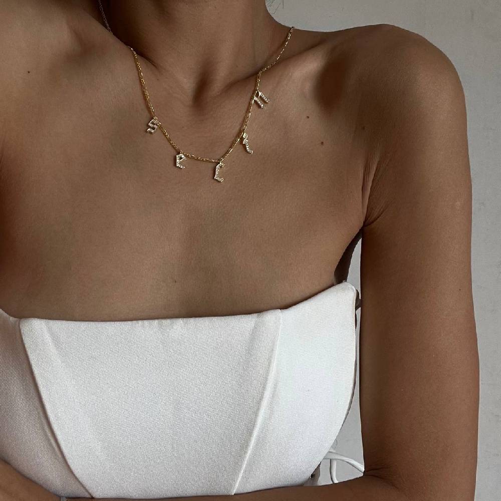 Kardelen Chocker Namenskette mit Zirkonia Gothic - 925 SILBER Nur für heute