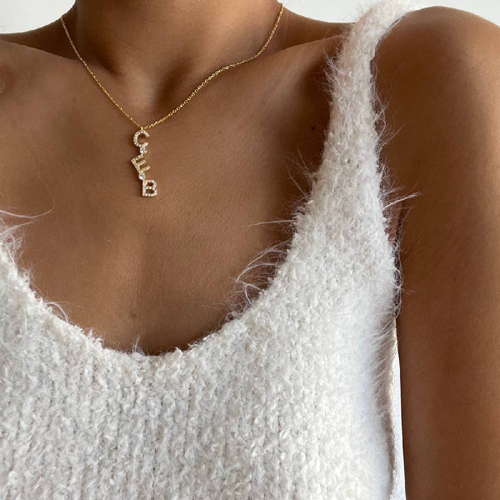 Kardelen Chocker Senkrecht Zirkonia Buchstabenkette - 925 SILBER Begrenztes Angebot