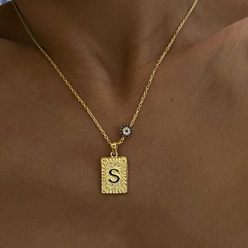 Kardelen Vintage Buchstaben Kette mit Nazar - 925 SILBER Online Outlet