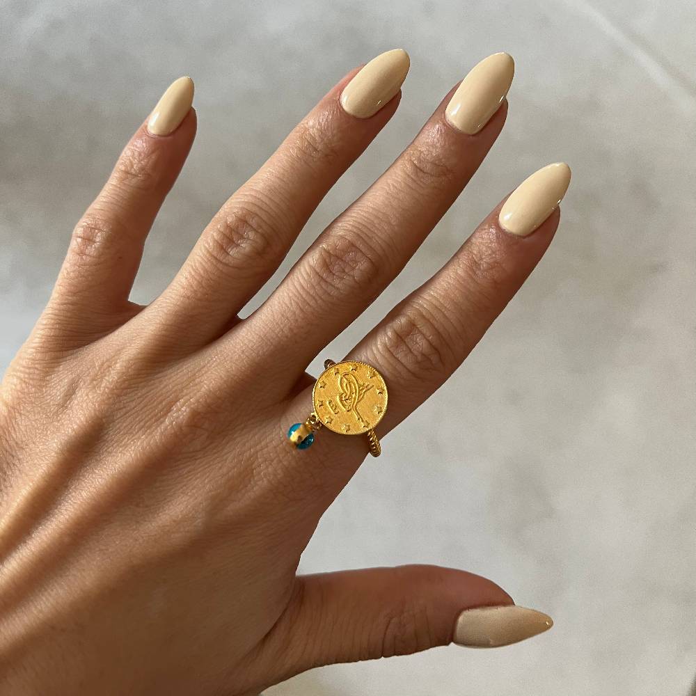 Kardelen Ceyrek Ring mit Nazar - 925 SILBER Bestseller