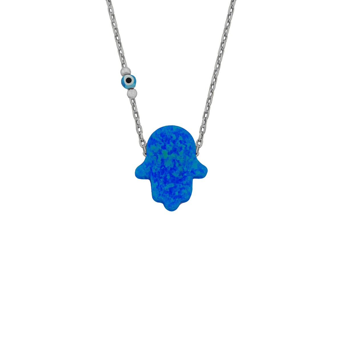 Kardelen Fatimas Hand Opal Kette mit Nazar Augenkette Dunkelblau - 925 SILBER Outlet