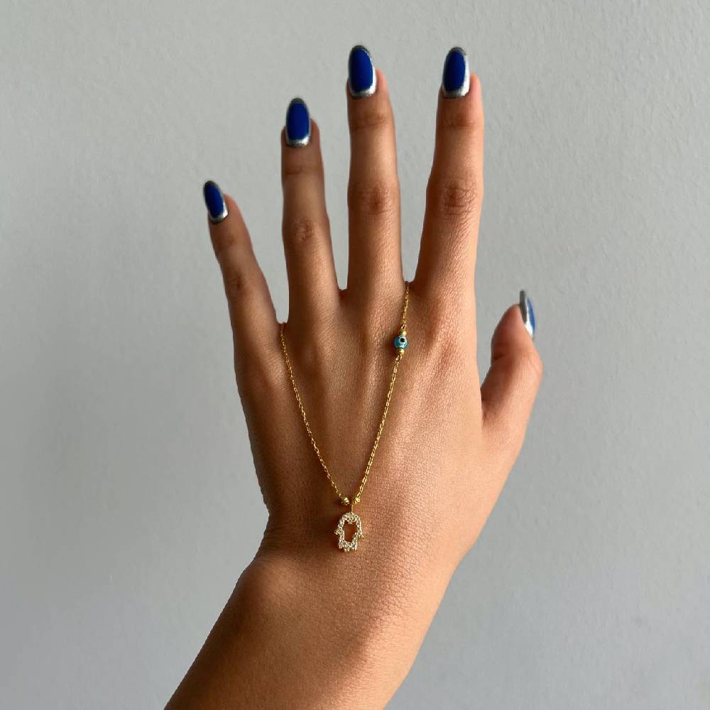 Kardelen FATIMAS HAND ZIRKONIA HALSKETTE MIT NAZAR - 925 SILBER Räumungsverkauf