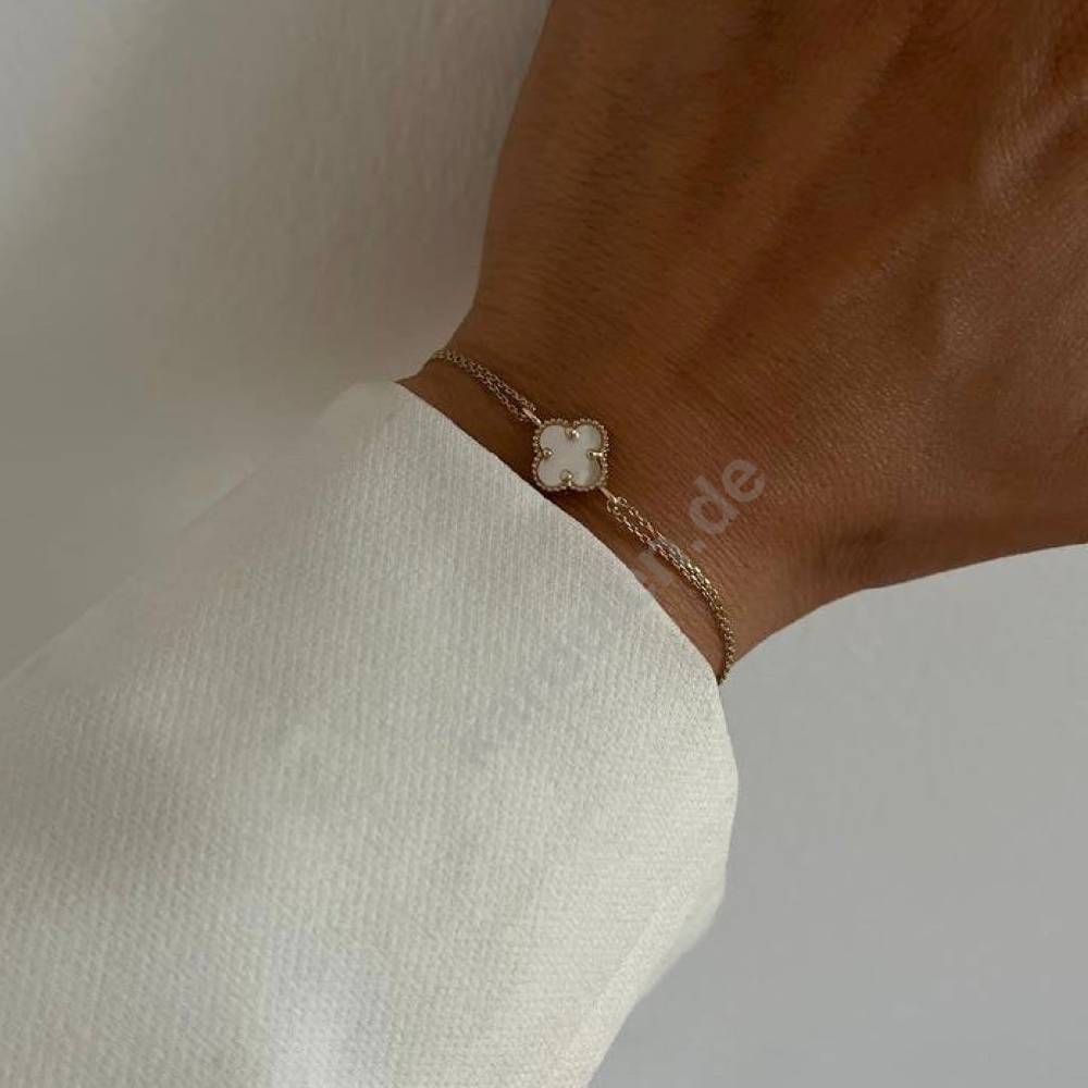 Kardelen 14k GOLD WEISSE KLEE ARMKETTE Begrenzte Freigabe