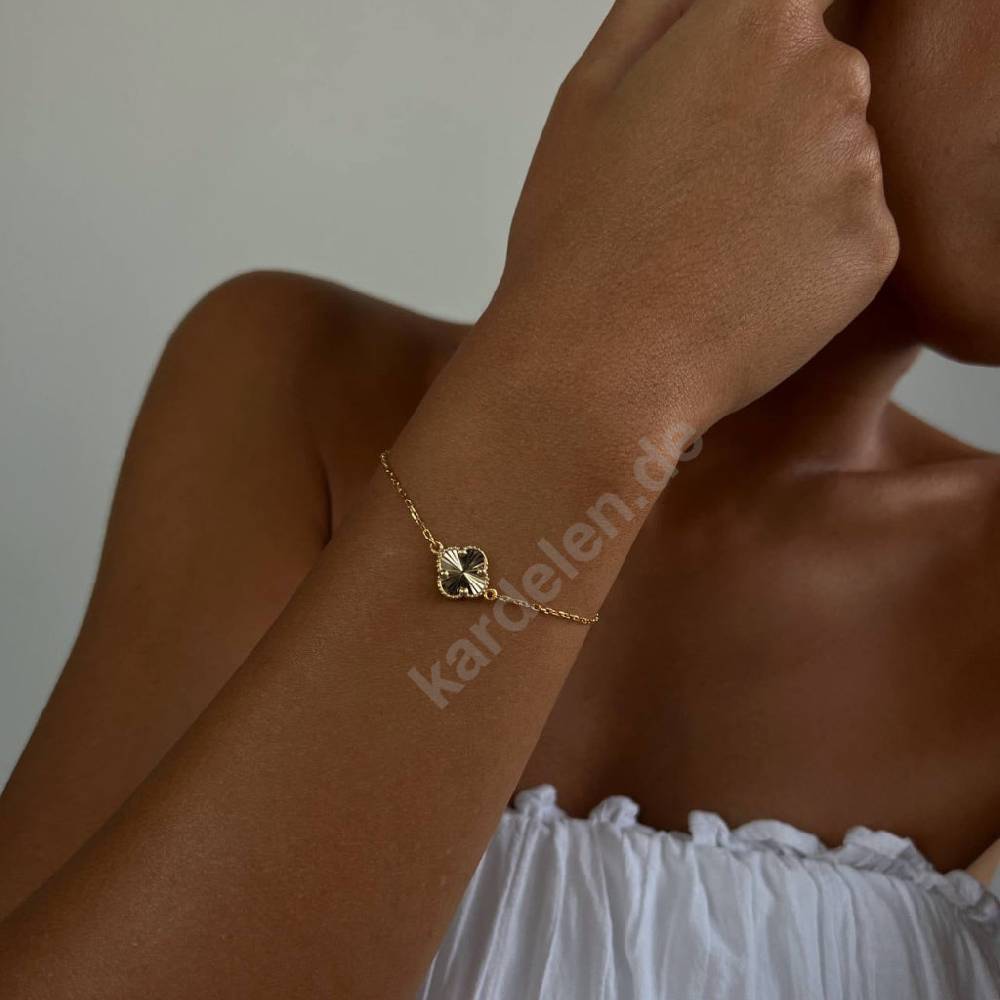 Kardelen 14K GOLD KLEE ARMKETTE II Letzte 3 Tage