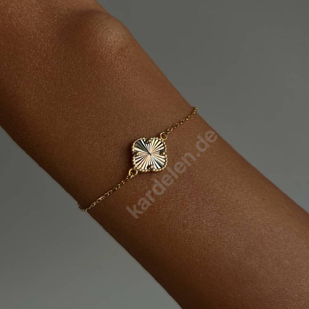 Kardelen 14K GOLD KLEE ARMKETTE II Letzte 3 Tage