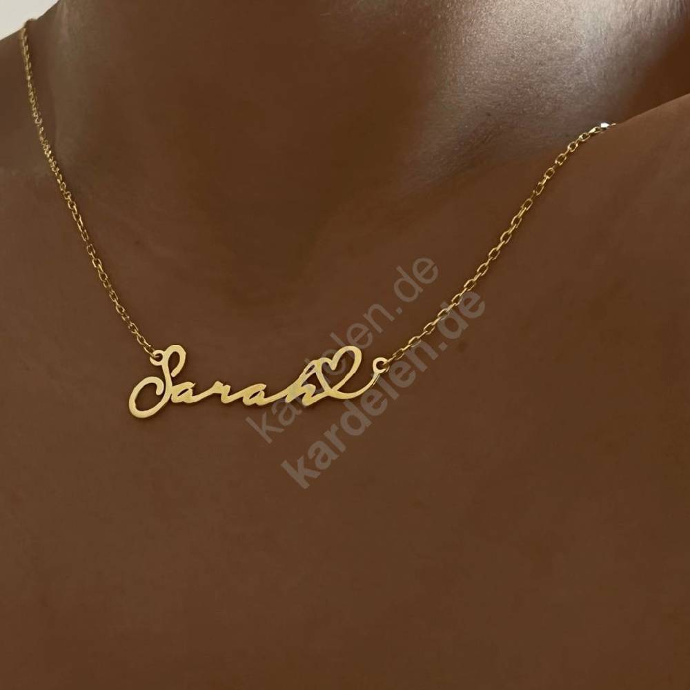Kardelen 14K GOLD HERZ SYMBOL WAAGERECHT NAMENSKETTE Blitzverkäufe
