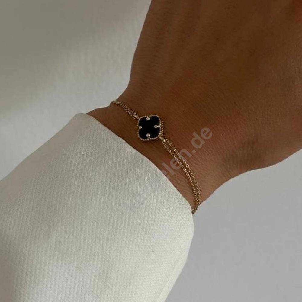 Kardelen 14k GOLD SCHWARZE KLEE ARMKETTE Großer Ausverkauf