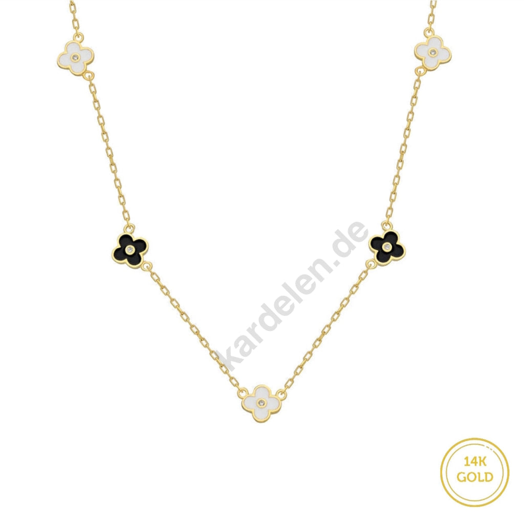 Kardelen 14K GOLD Schwarz&Weiss Kleeblatt Halskette Exklusive Angebote