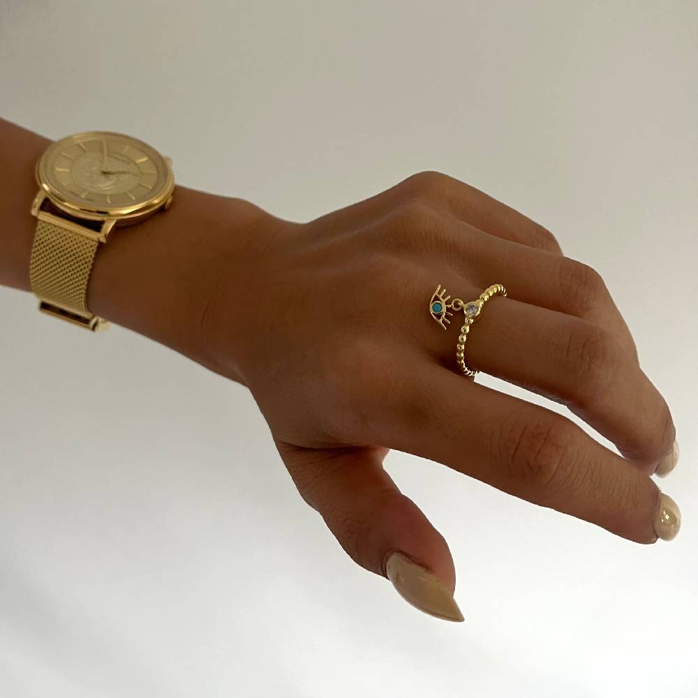 Kardelen Stone Ring mit Auge - 925 SILBER Riesige Ersparnisse