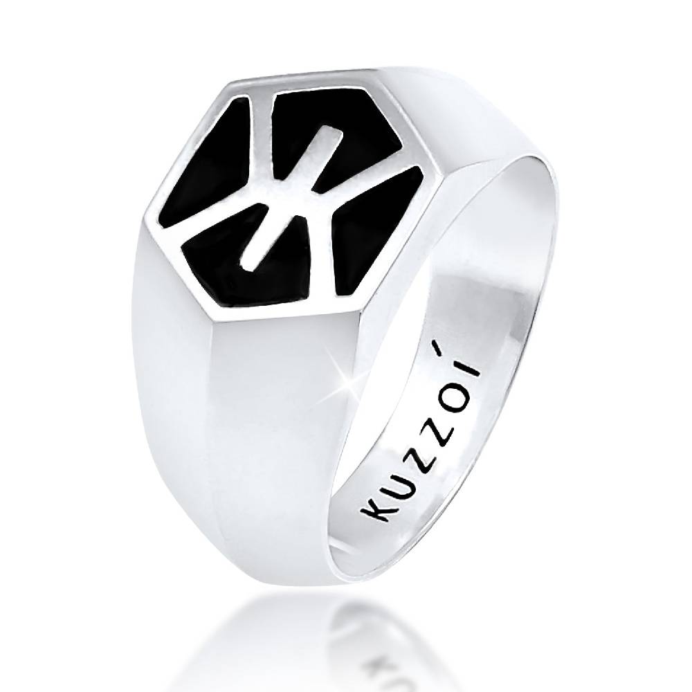 Kuzzoi Siegelring Geo | Emaille (Schwarz) Kostenloser Versand international