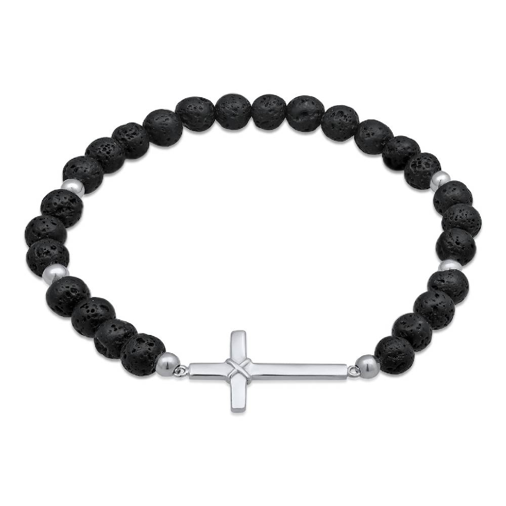 Kuzzoi Armband Kreuz | Lava Perlen (Schwarz) im Angebot