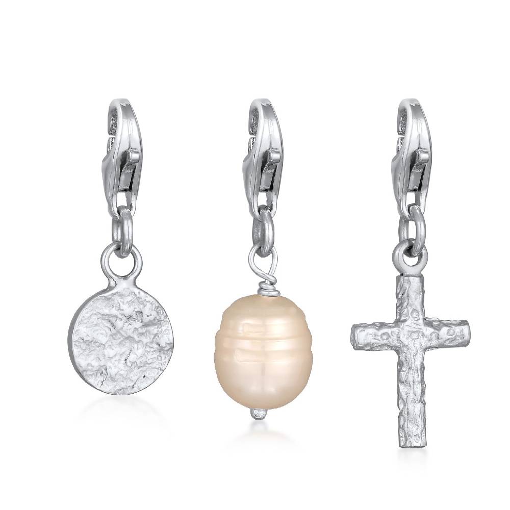 Kuzzoi Charm-Set Kreuz Plättchen Perle | Süßwasserzuchtperle Flash Sale