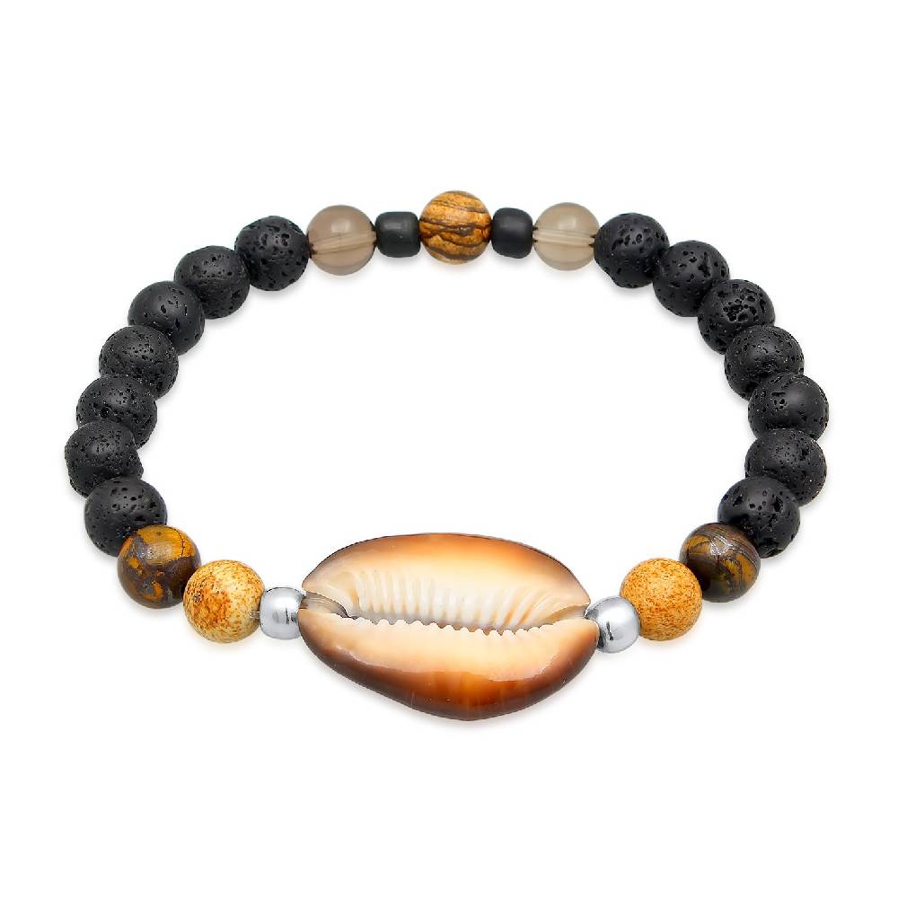 Kuzzoi Armband Kauri Muschel | Tigerauge, Lava Perlen Tiefpreis