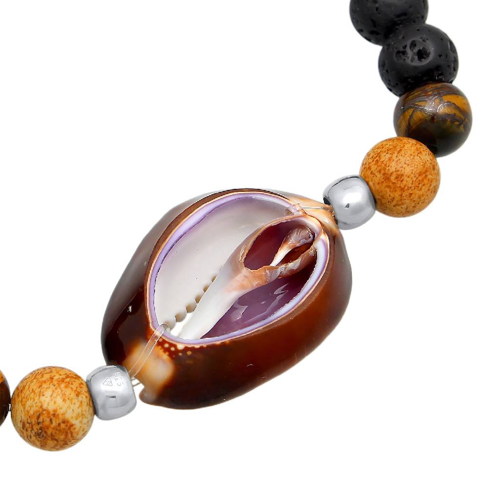 Kuzzoi Armband Kauri Muschel | Tigerauge, Lava Perlen Tiefpreis