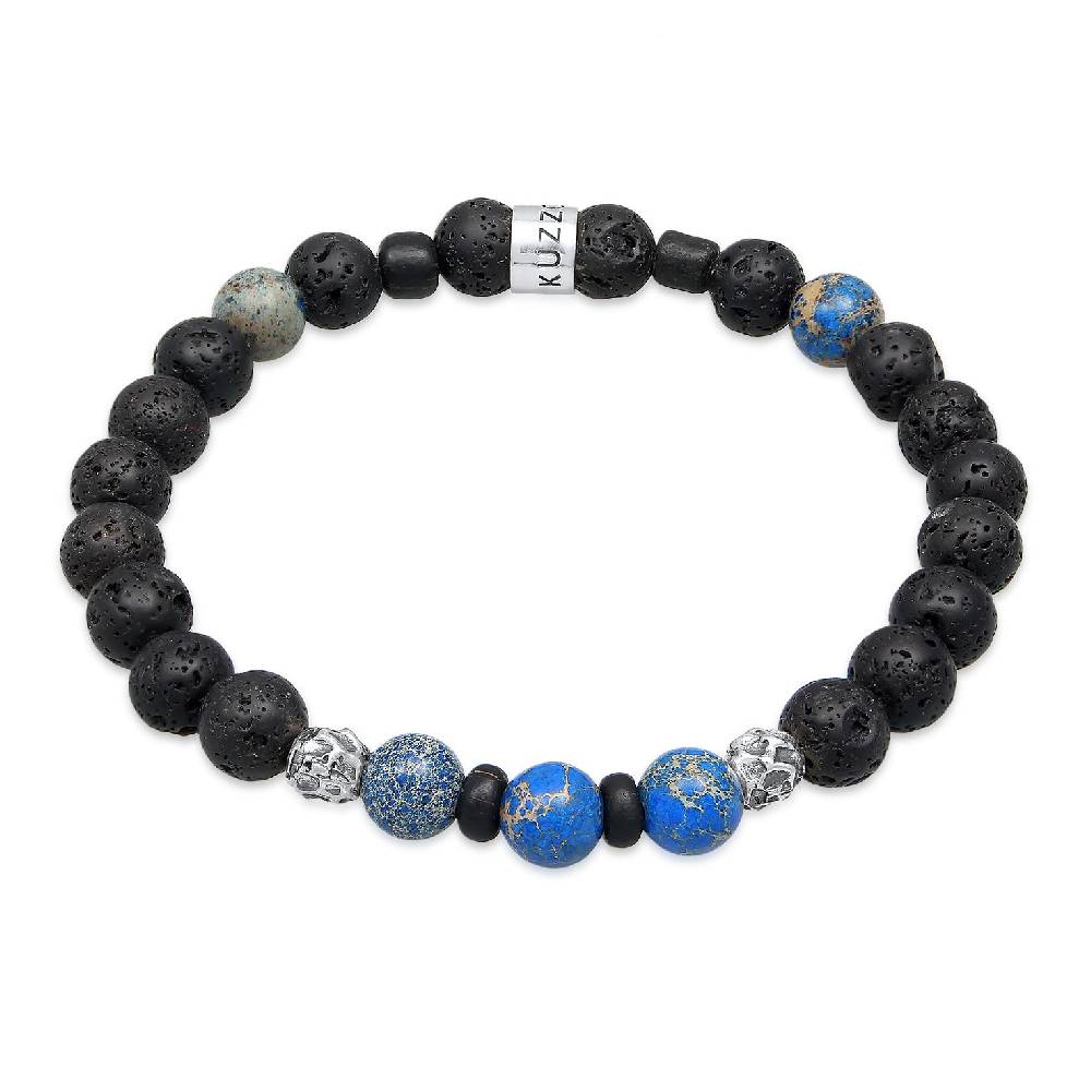 Kuzzoi Armband Kugeln | Lava, Achat (Schwarz, Blau) Letzte 3 Tage