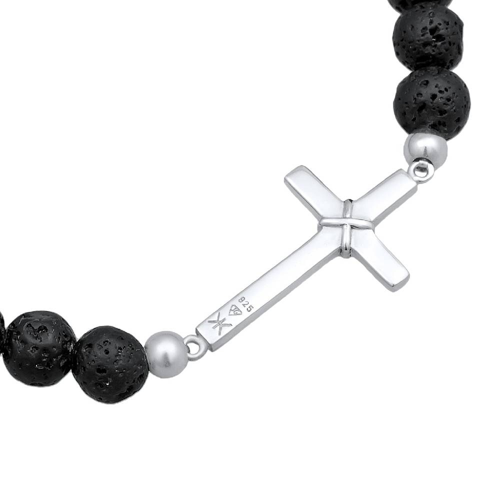 Kuzzoi Armband Kreuz | Lava Perlen (Schwarz) Rabatte dieses Monats