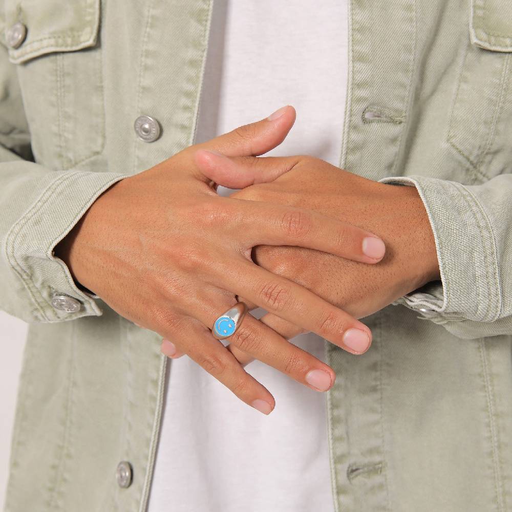 Kuzzoi Siegelring Smiling | Emaille (Blau) Zeitlich begrenztes Angebot