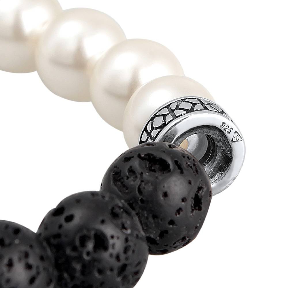 Kuzzoi Armband Schwarz-Weiß | Lava Perlen Fabrikverkauf