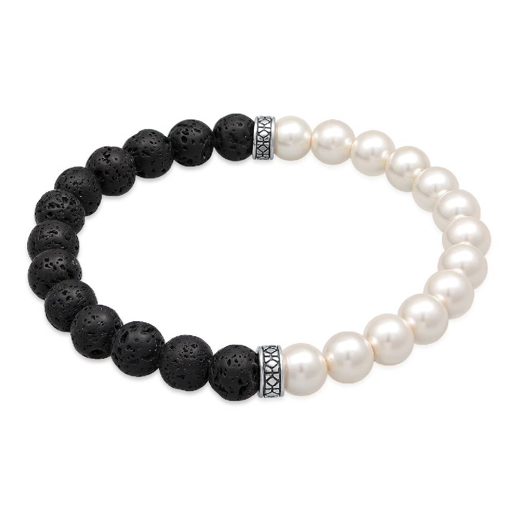 Kuzzoi Armband Schwarz-Weiß | Lava Perlen Fabrikverkauf