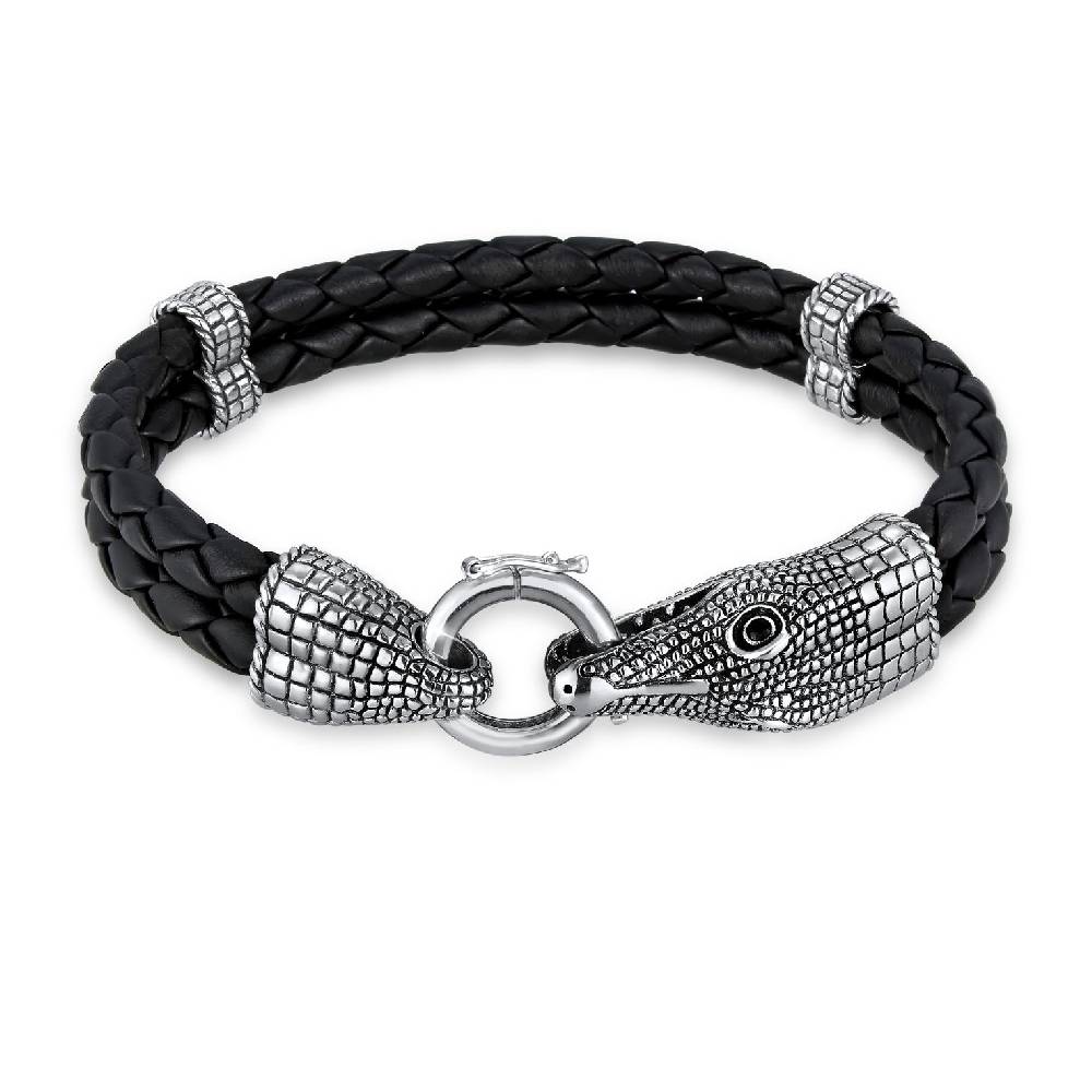 Kuzzoi Armband Krokodil | Leder, Zirkonia (Schwarz) Limitierter Zeitrabatt