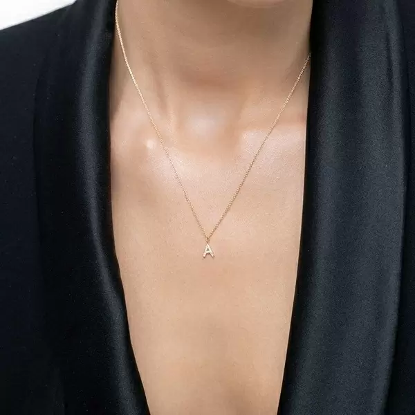 Leaf Jewelry Buchstabenketten, 14 K Gelbgold mit Diamanten Sonderangebote
