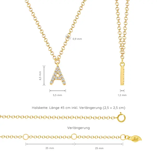 Leaf Jewelry Buchstabenketten, 14 K Gelbgold mit Diamanten Sonderangebote