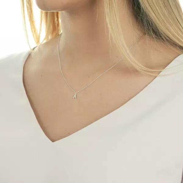Leaf Jewelry Buchstabenketten, 14 K Weißgold mit Diamanten Riesige Ersparnisse