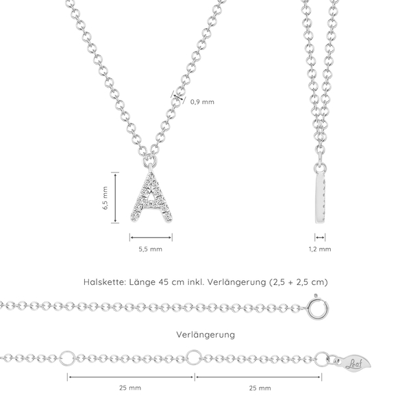 Leaf Jewelry Buchstabenketten, 14 K Weißgold mit Diamanten Riesige Ersparnisse