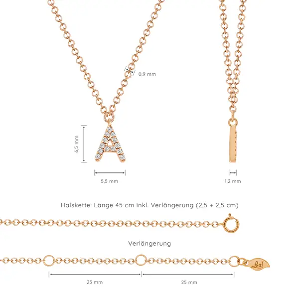 Leaf Jewelry Buchstabenketten, 14 K Rosegold mit Diamanten VIP-Rabatte
