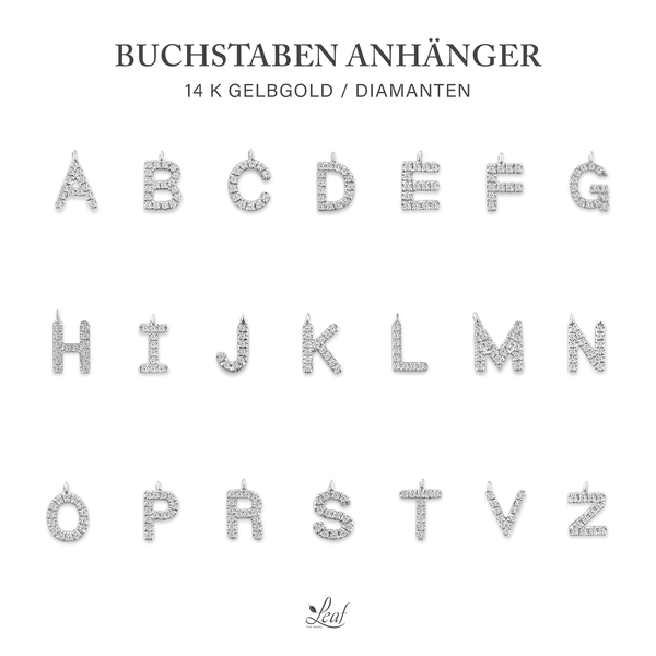 Leaf Jewelry Glücksarmband mit Letter Charm, 14 K Weißgold mit Diamanten Letzter Tag
