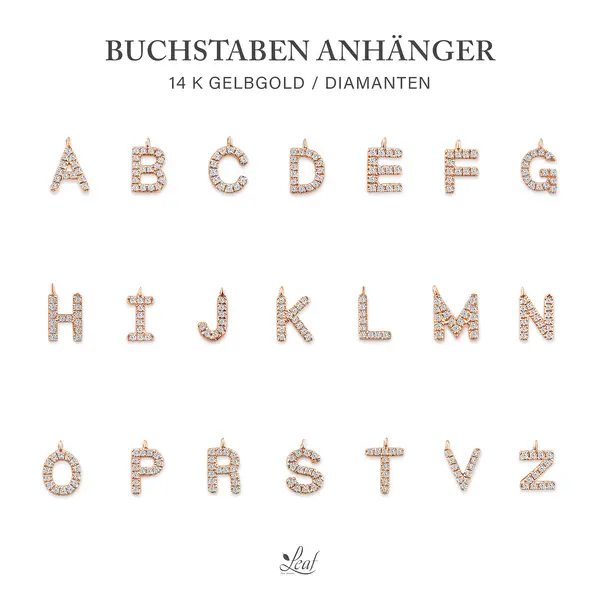 Leaf Jewelry Glücksarmband mit Letter Charm, 14 K Rosegold mit Diamanten Zeitbegrenzte Promotion
