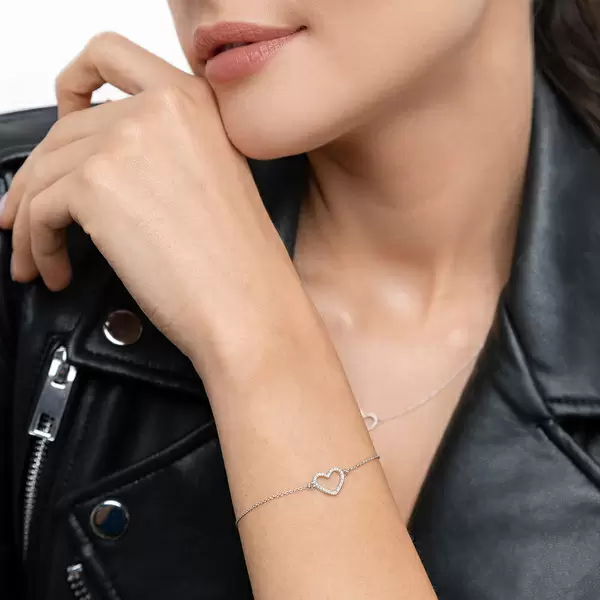 Leaf Jewelry Armkette Heart mit Diamanten, 18 K Weißgold Vierteljährliche Förderung