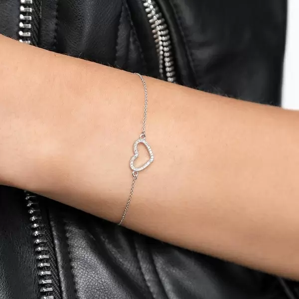 Leaf Jewelry Armkette Heart mit Diamanten, 18 K Weißgold Vierteljährliche Förderung