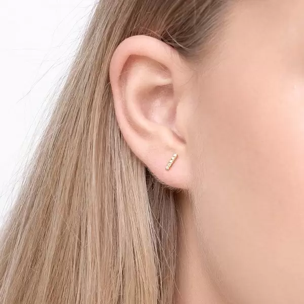 Leaf Jewelry Ohrstecker Bar mit Diamanten, 18 K Gelbgold Bis zu 55% Rabatt