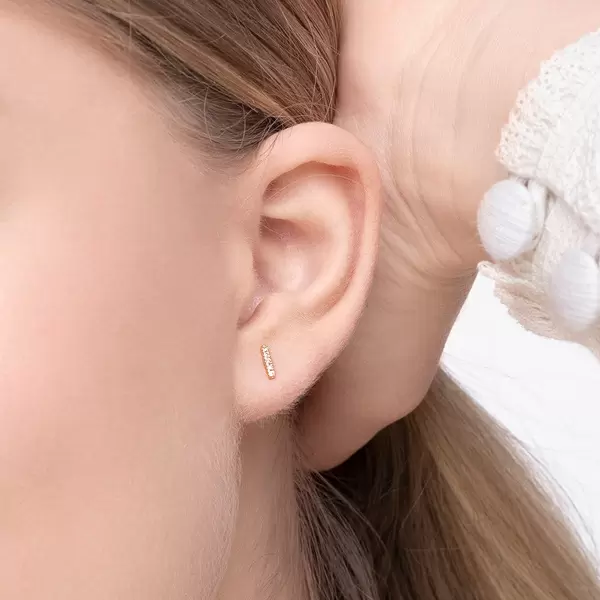 Leaf Jewelry Ohrstecker Bar mit Diamanten, 18 K Gelbgold Bis zu 55% Rabatt