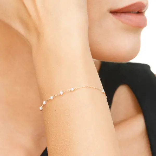 Leaf Jewelry Armkette White Pearls, 14 K Rosegold Discount Store für neue Produkte