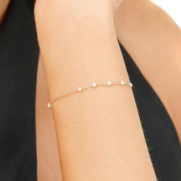 Leaf Jewelry Armkette White Pearls, 14 K Rosegold Discount Store für neue Produkte